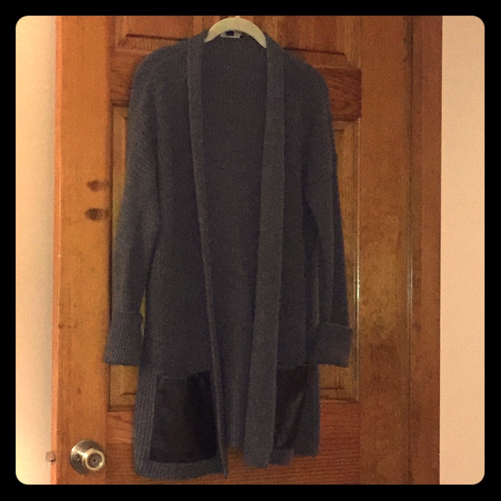 Ann Taylor Grey Cardigan with Leather Pockets